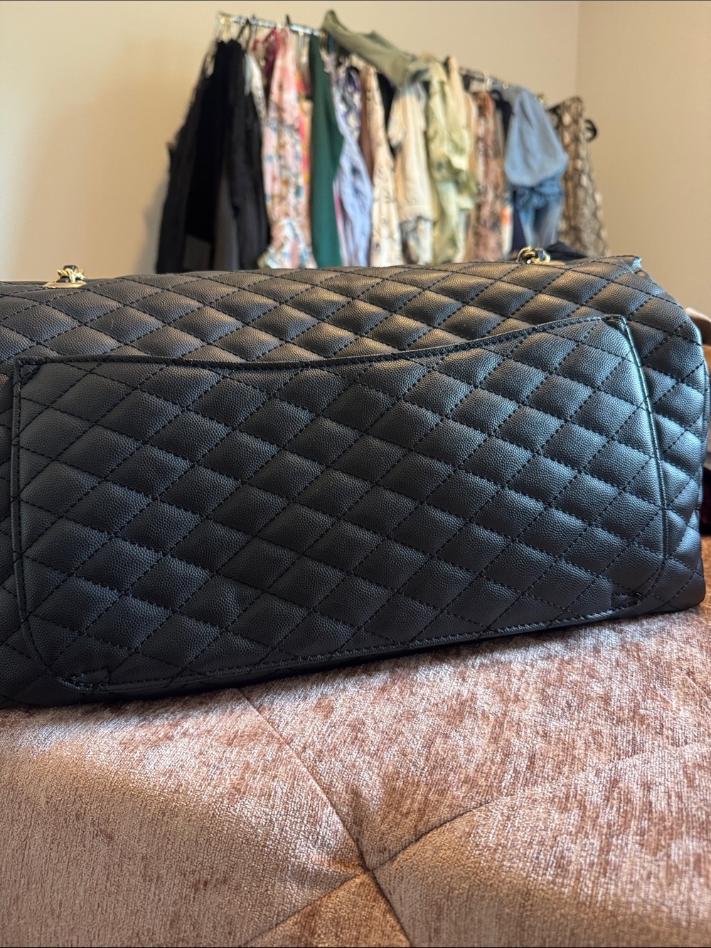 Oversized Classic Quilted Chain Shoulder Bag in Black with Gold Hardware - Picture 2 of 3